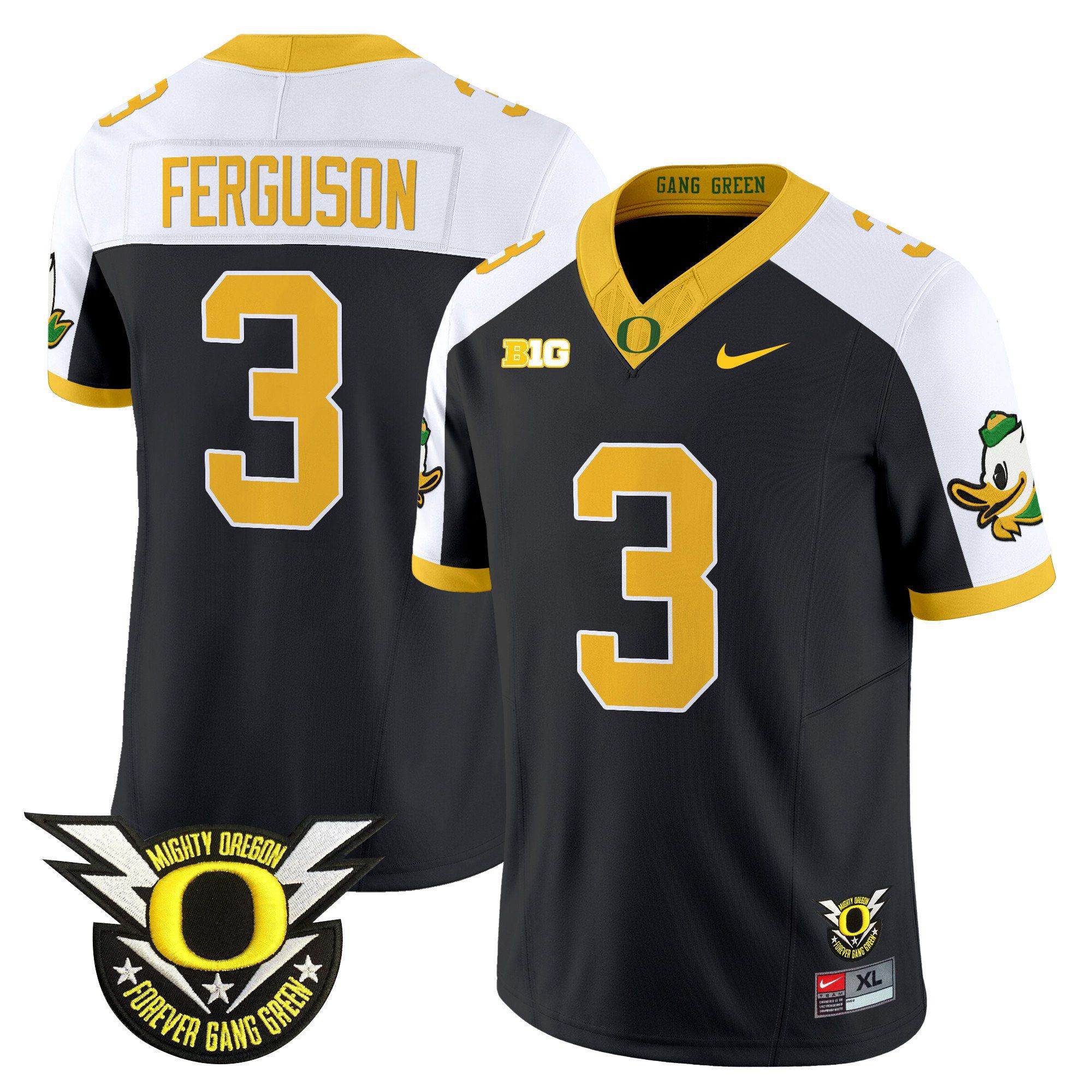 Men Oregon Ducks #3 Ferguson Black 2024 Nike Forever Gang Green & BIG Patch Vapor Limited NCAA Jersey style 1